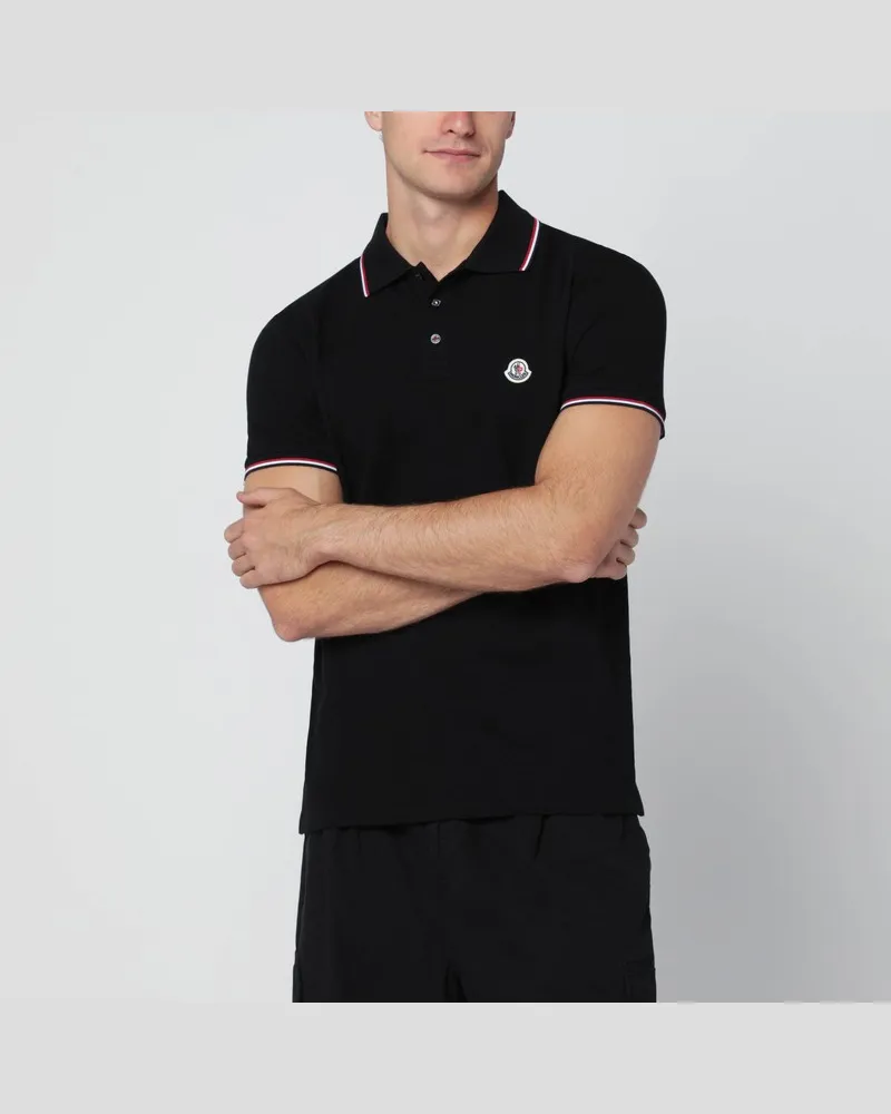 Moncler Schwarzes Kurzarm-Poloshirt Schwarz