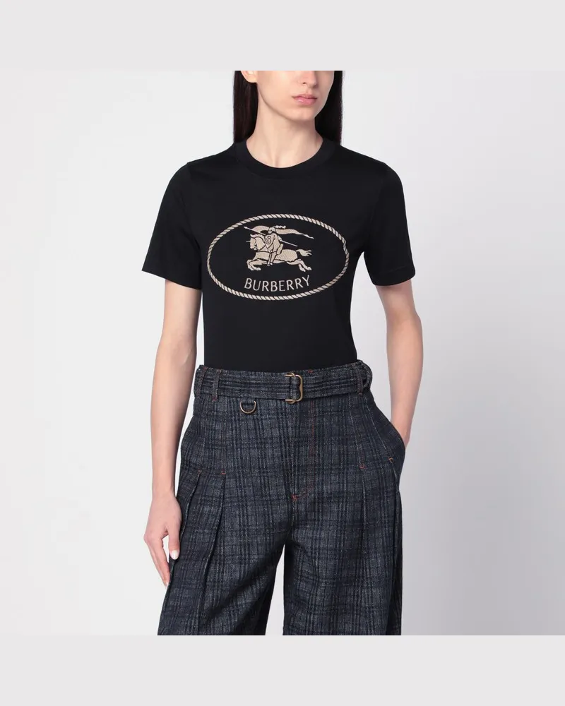 Burberry Schwarzes T-Shirt mit Equestrian Knight Design Schwarz