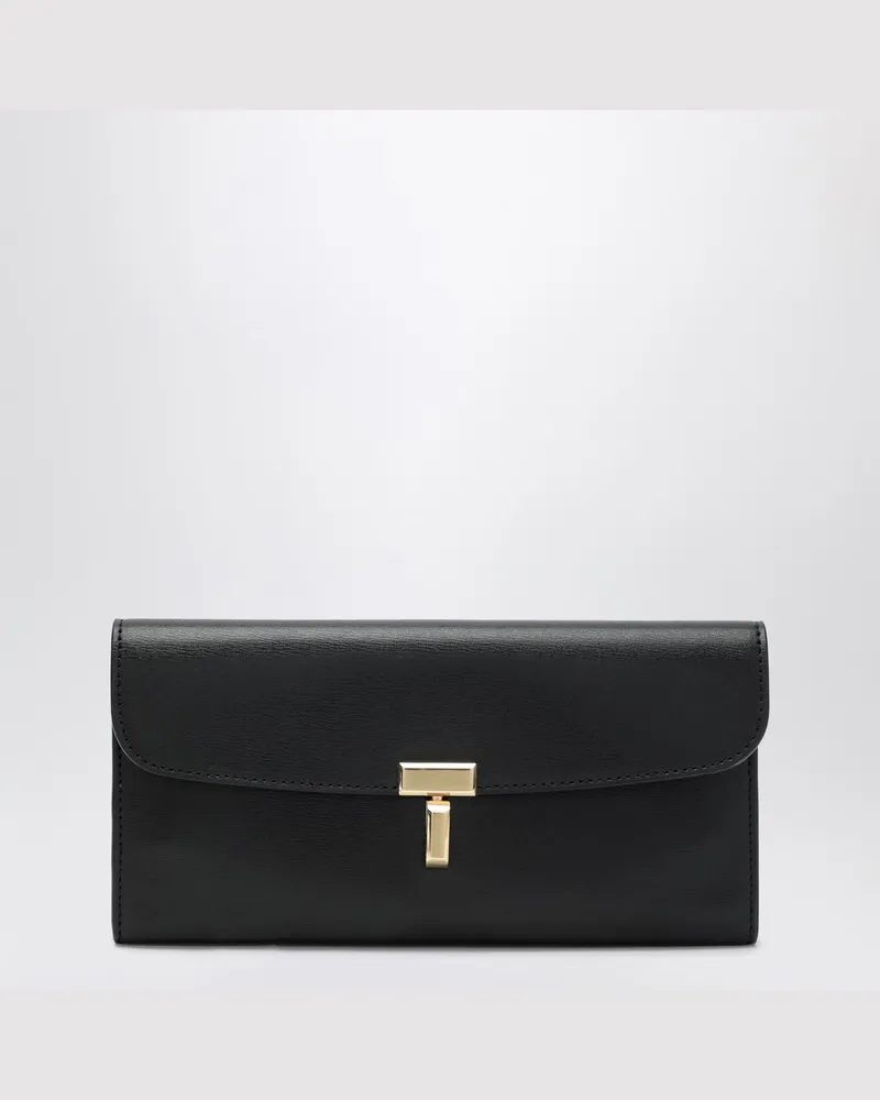 Totême Schwarzes T-Lock-Portemonnaie aus glattem Leder Schwarz
