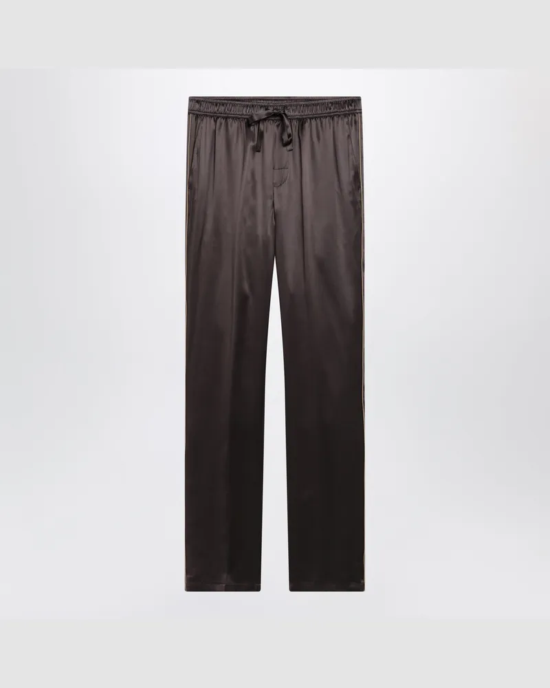 Dolce & Gabbana Seiden-Pyjamahose mit Logo-Stickerei, braun/grau Brown
