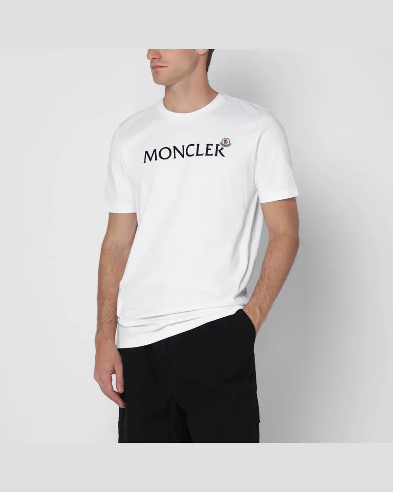 Moncler Weißes Rundhals-T-Shirt mit Logodruck Weiß