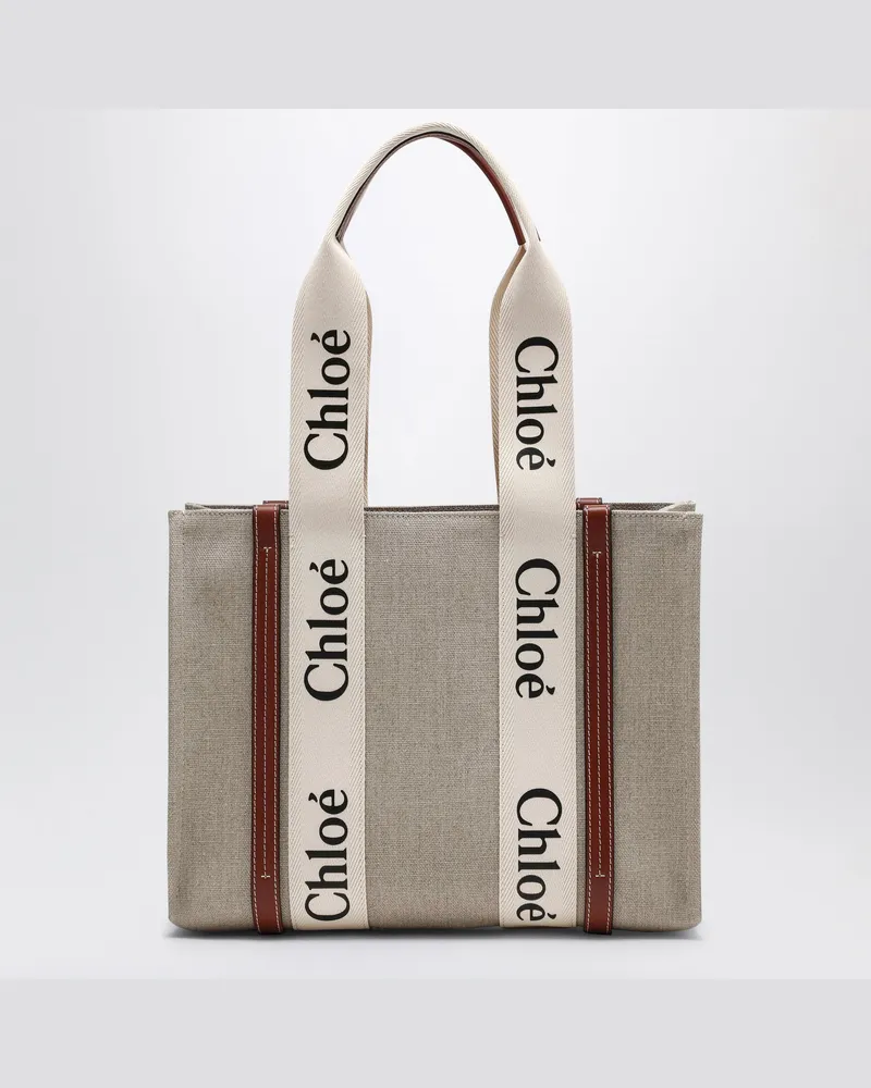 Chloé Mittelgroße Tasche Woody aus Canvas beige White