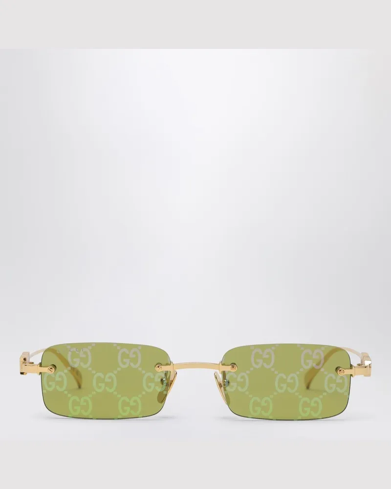 Gucci Rechteckige Sonnenbrille grün/goldfarben Grün