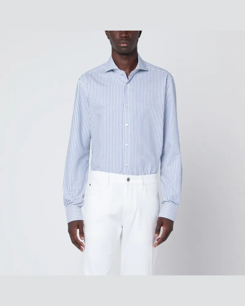 XACUS Weißes Travel-Hemd mit Streifen, Tailor Fit 