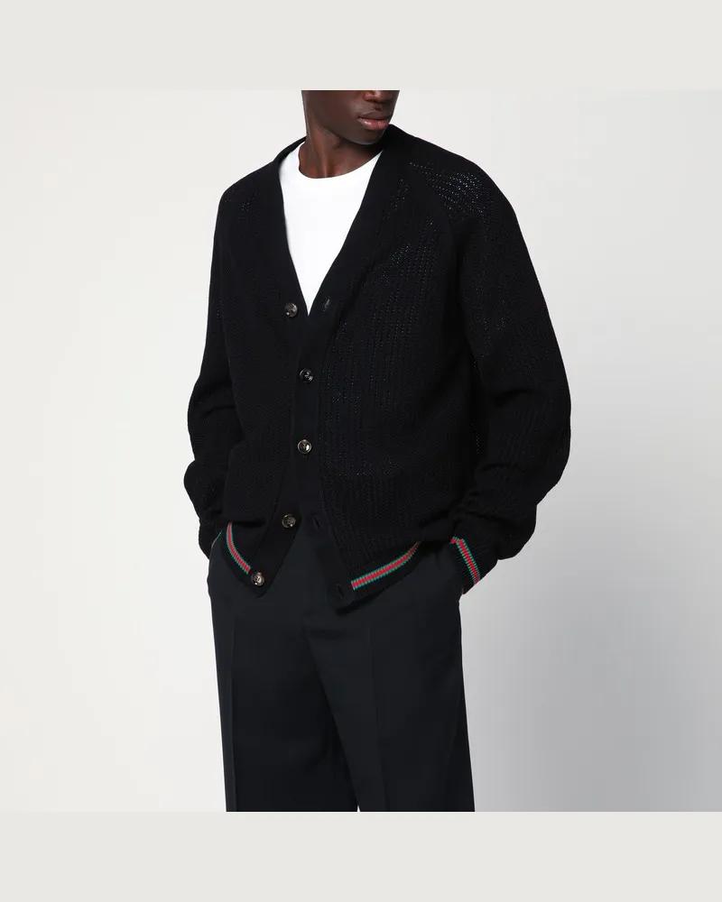 Gucci Schwarze Baumwollstrickjacke mit Web-Band Schwarz