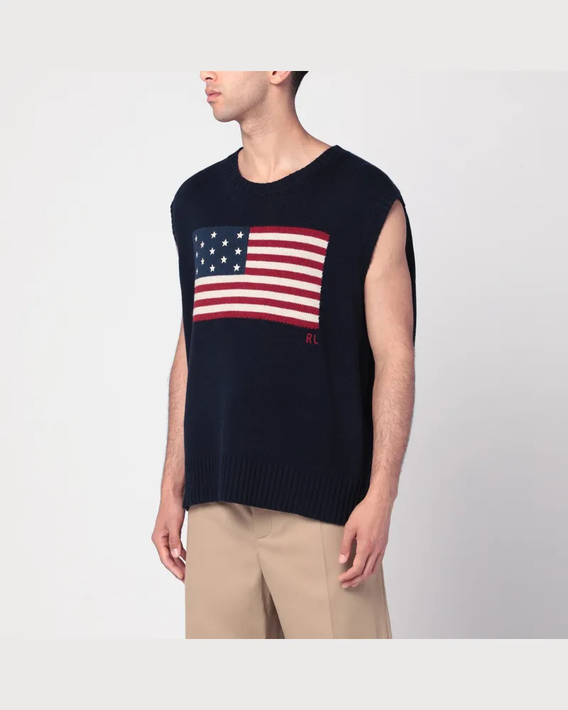Ralph Lauren Marineblaue Weste mit Flagge Big-Fit Blue
