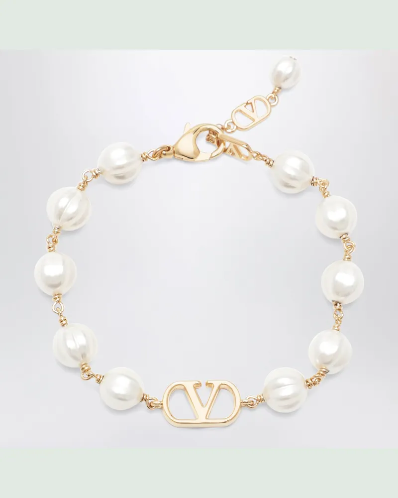 Valentino Garavani VLogo Signature Armband aus Metall und Perlen in Gold/Creme Metal