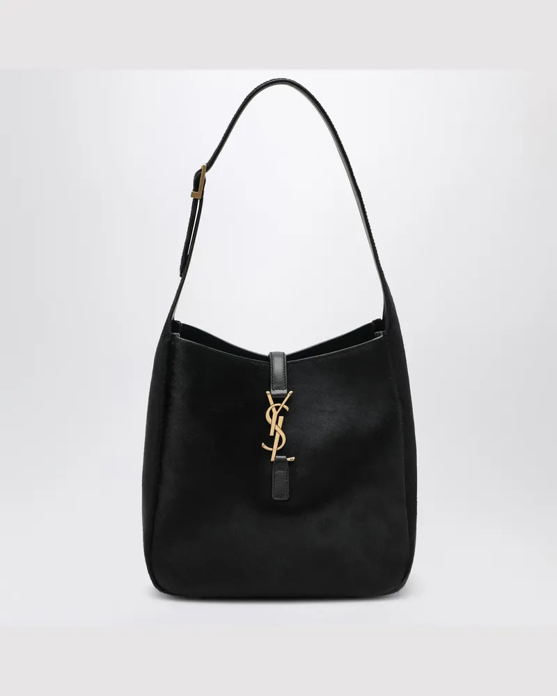 Saint Laurent Schwarze Le 5 À 7 Schultertasche aus Ponyfell-Leder Black
