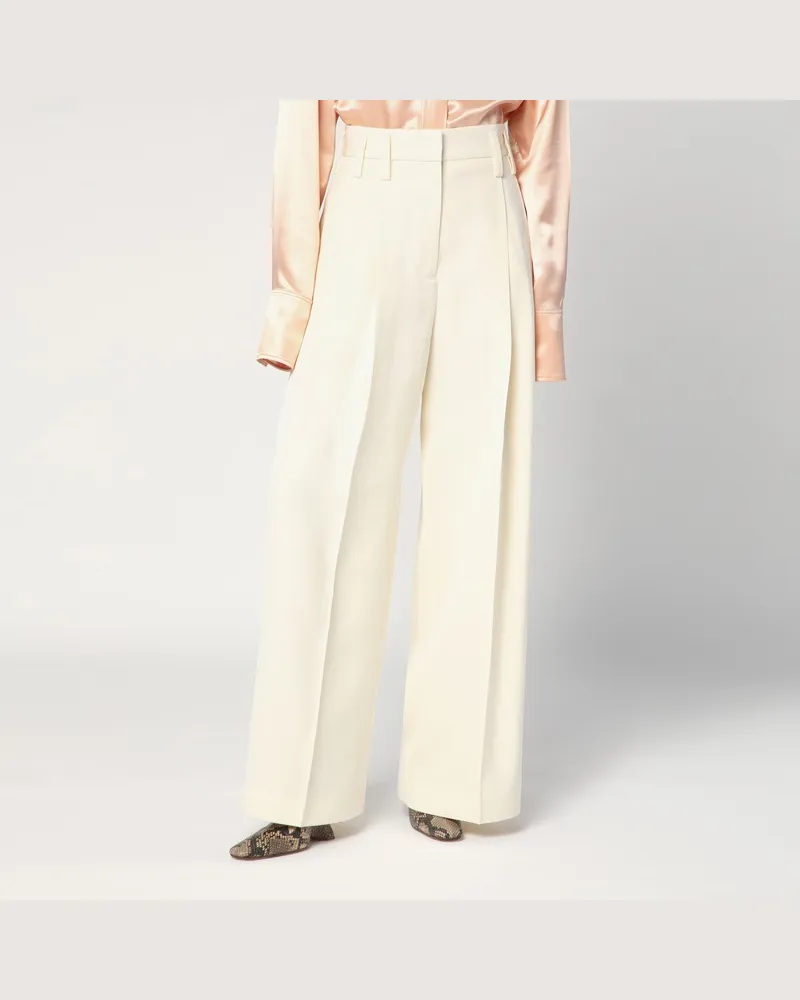 Jil Sander Weite cremefarbene Hose aus Seidenmischung Weiß