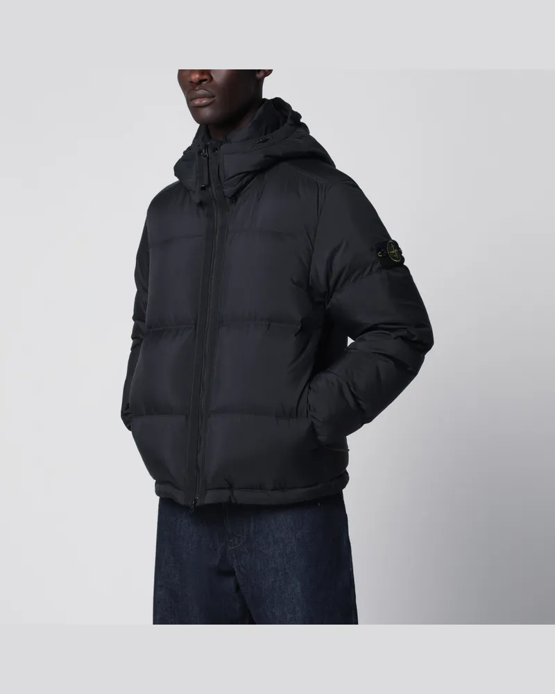 Stone Island Daunenjacke mit Reißverschluss aus schwarzem Ripstop-Nylon Black