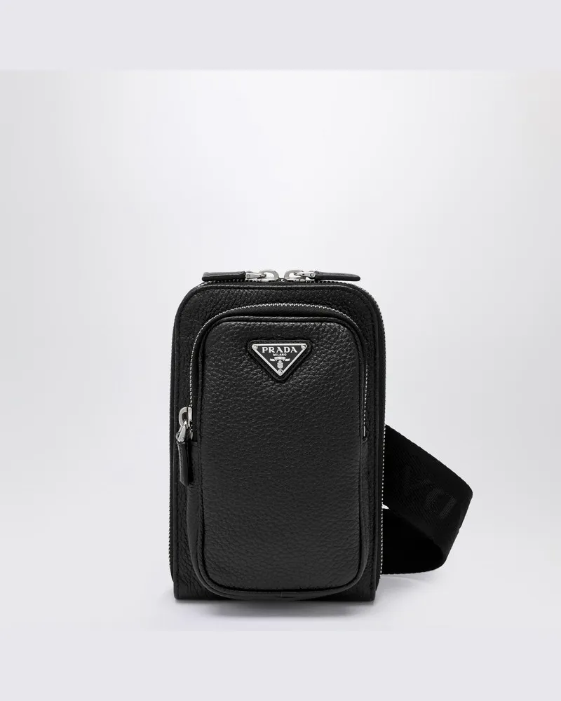 Prada Schwarze Leder-Smartphone-Hülle Schwarz