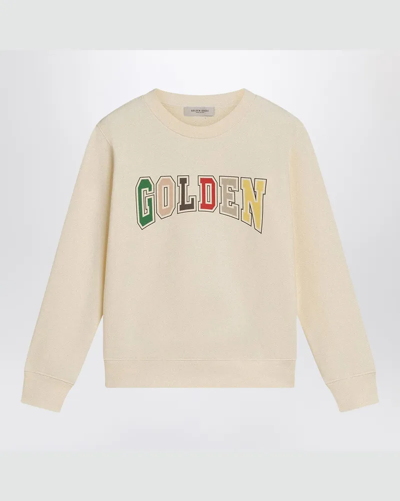 Golden Goose Rundhals-Sweatshirt in Elfenbein mit Logo Beige