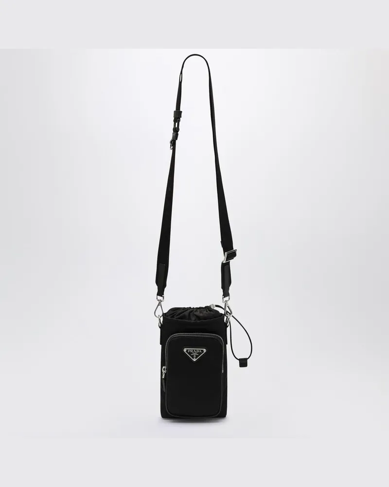Prada Schwarze Re-Nylon-Handytasche mit Schulterriemen Schwarz
