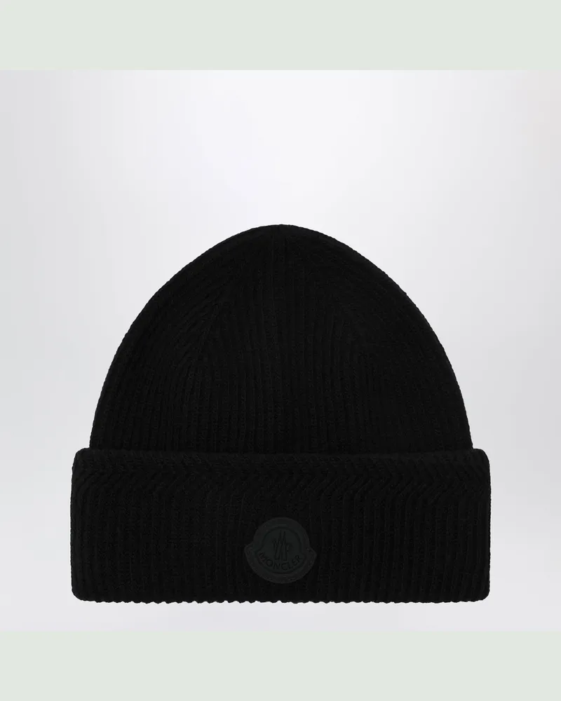 Moncler Schwarze Mütze aus Wolle und Kaschmir Black