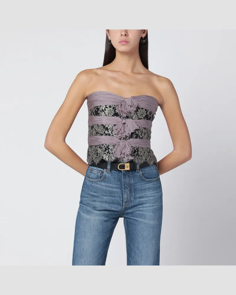 Valentino Garavani Grau/Mauve/Gold Chiffon-Seidentop Grau