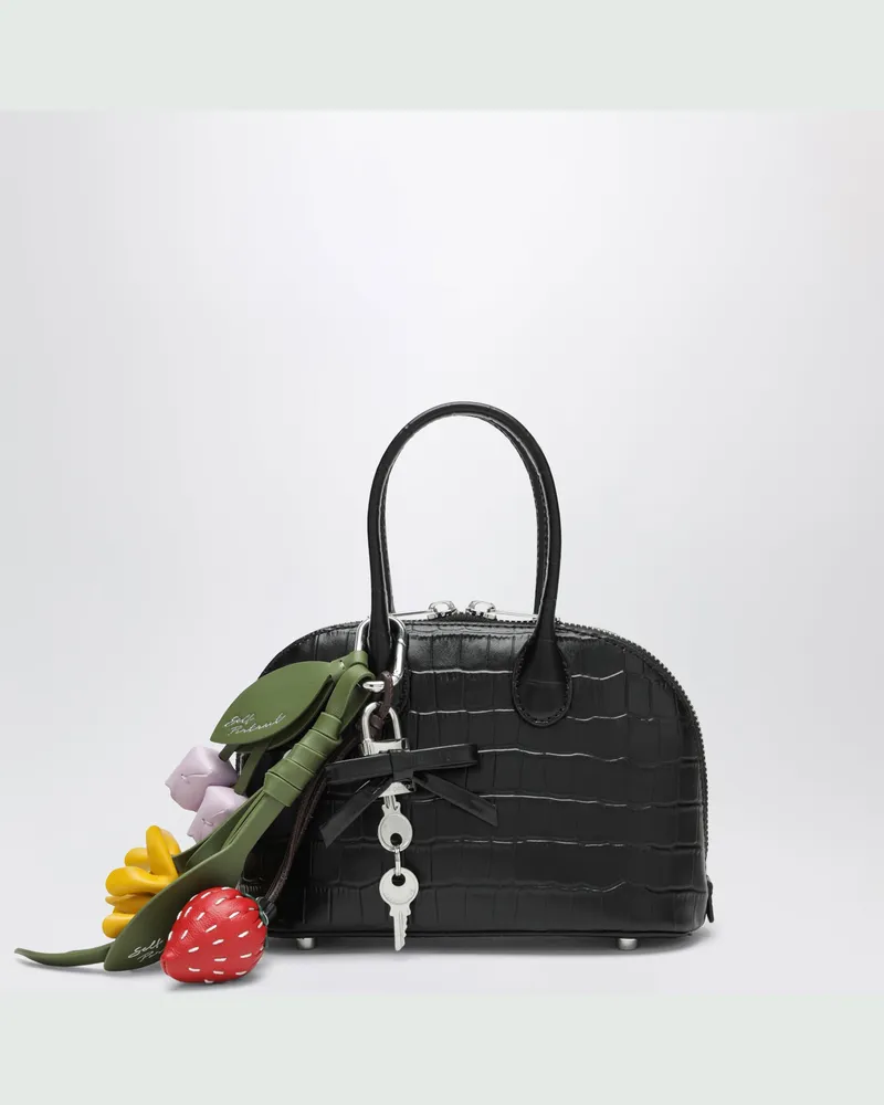 Self-Portrait Mini-Bowlingtasche aus geprägtem Leder in Schwarz Black