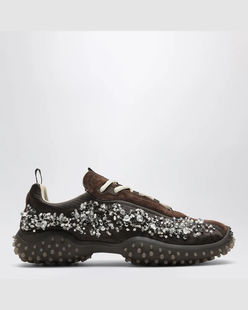 Miu Miu Bubble Sneakers aus Funktionsmaterial und Veloursleder mit Stickereien Brown