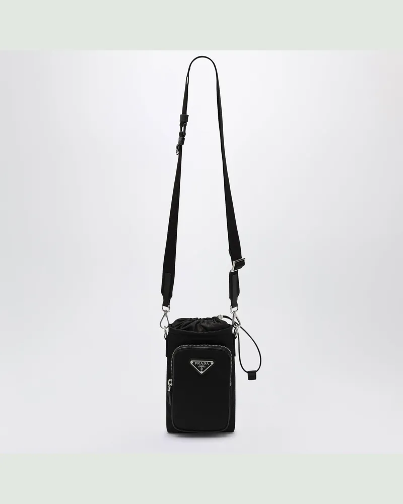 Prada Schwarze Re-Nylon-Handytasche mit Schulterriemen Black