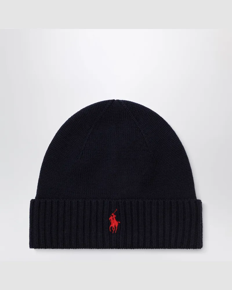 Ralph Lauren Marineblaue Wollmütze mit Pony Blue
