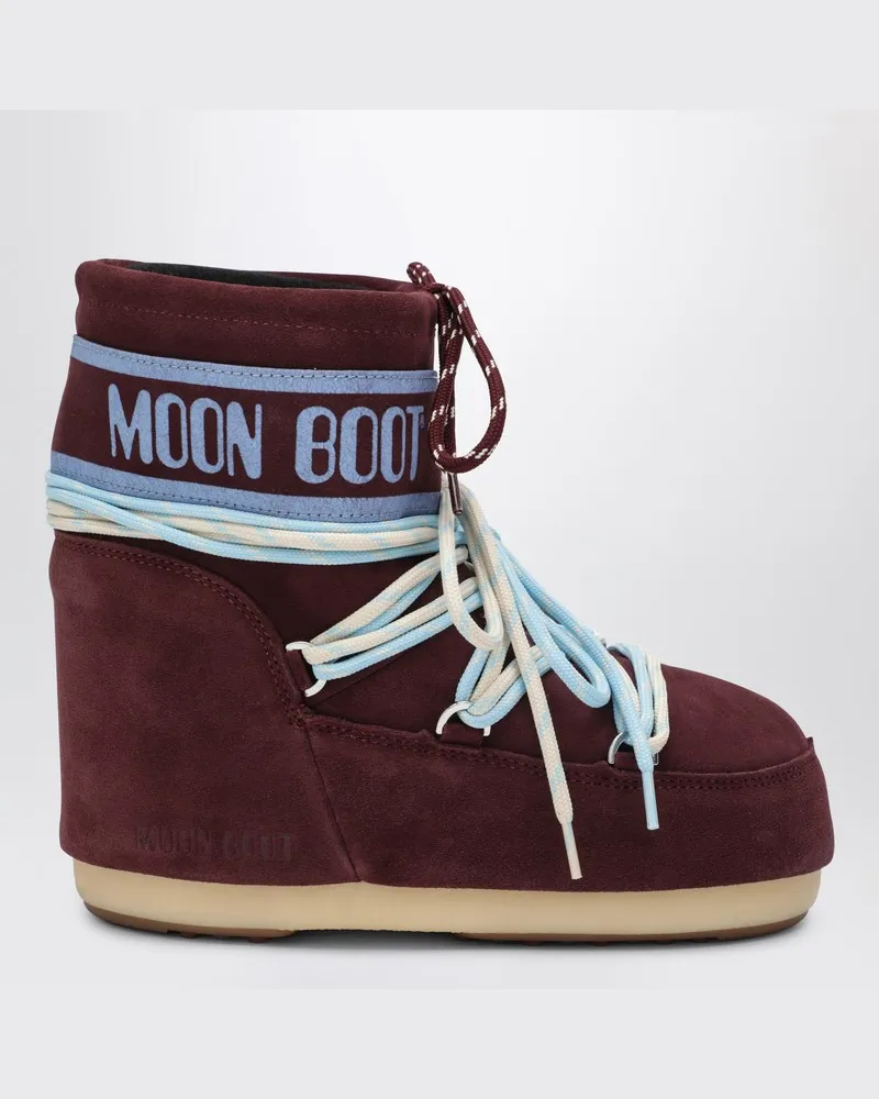 Moon Boot Stiefel Icon Low aus bordeauxfarbenem Wildleder Burgunderrot