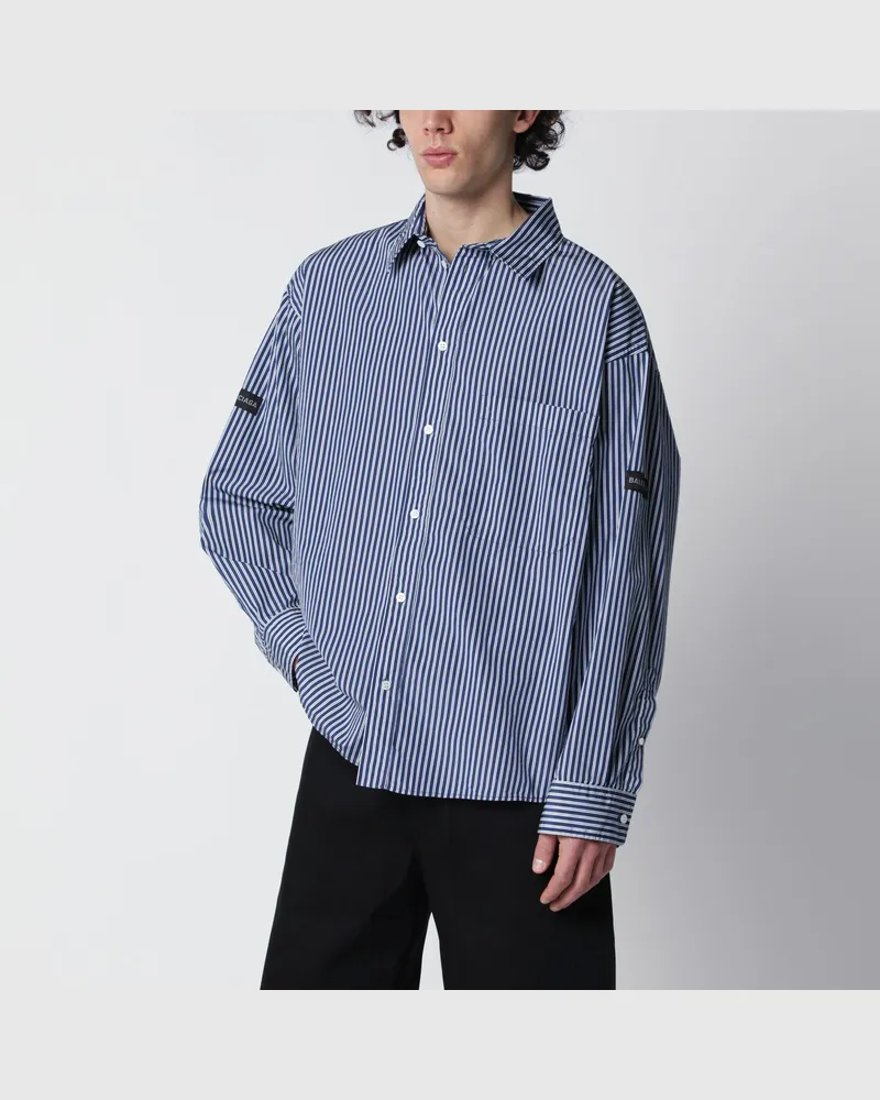 Balenciaga Oversize-Hemd mit marineblau-weißen Streifen Blue