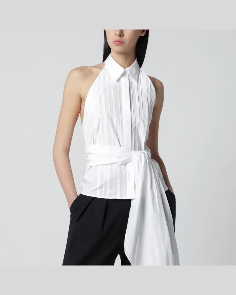 P.A.R.O.S.H. Weiße Bluse mit Plissee und Schleife White