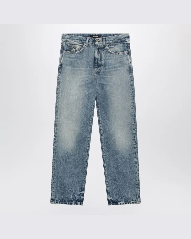 Versace Blaue Jeans mit Wascheffekt und kleinen Nieten Hellblau