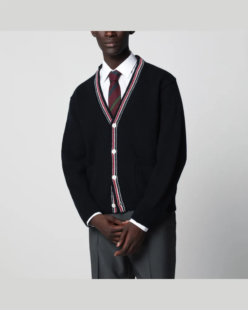 Thom Browne Navyblauer Hector Cardigan aus Wolle und Mohair Blue