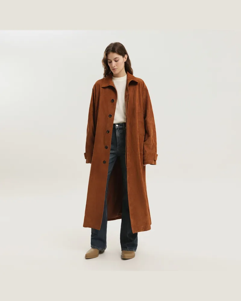 1989 STUDIO Brauner Corduroy-Leder-Mackintosh-Mantel 