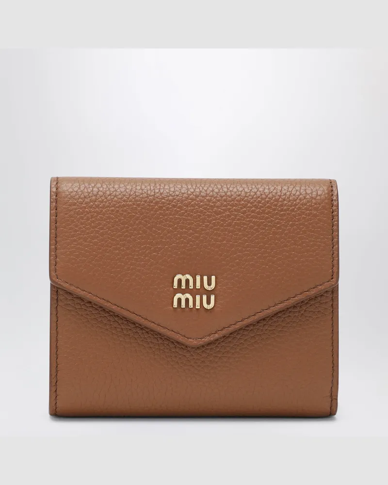 Miu Miu Kleine Geldbörse aus cognacfarbenem Kalbsleder Brown