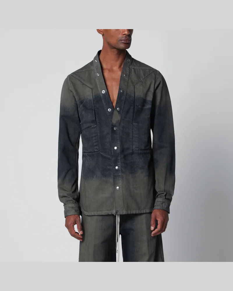 Rick Owens Hemd mit V-Ausschnitt aus grau verlaufendem Denim Multicolor