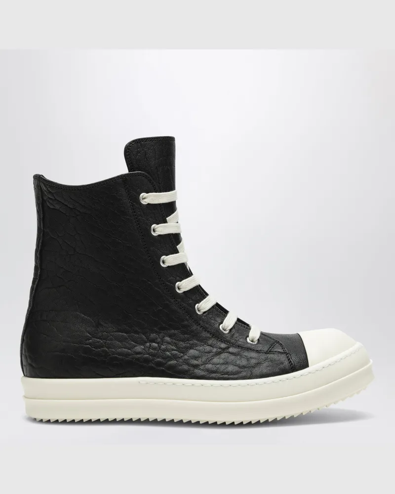 Rick Owens Hohe Sneaker aus schwarzem genarbtem Leder Black