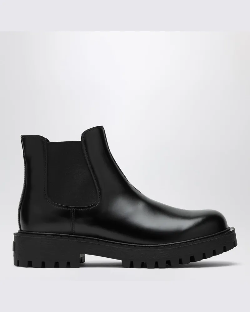 Prada Schwarze Lederstiefelette Schwarz