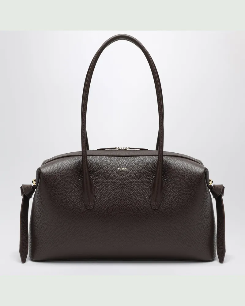 YUZEFI Brioche Duffle-Tasche aus genarbtem Leder in Espresso Brown