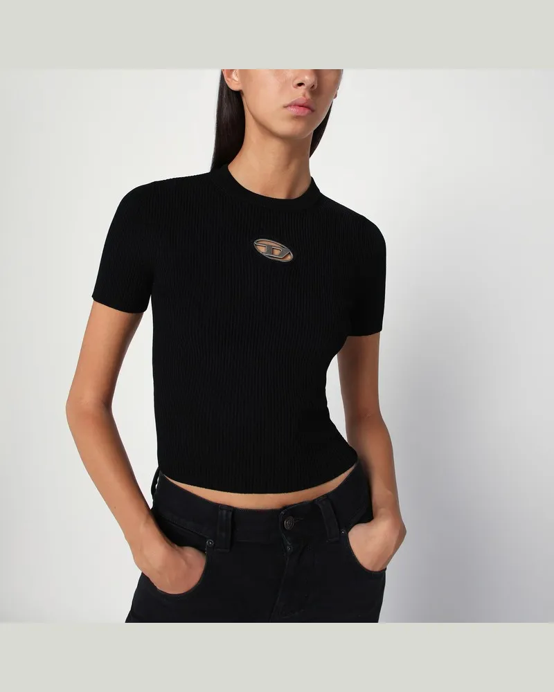 Diesel Schwarzer Rippstrickpullover M-Valari-SS mit kurzen Ärmeln Schwarz