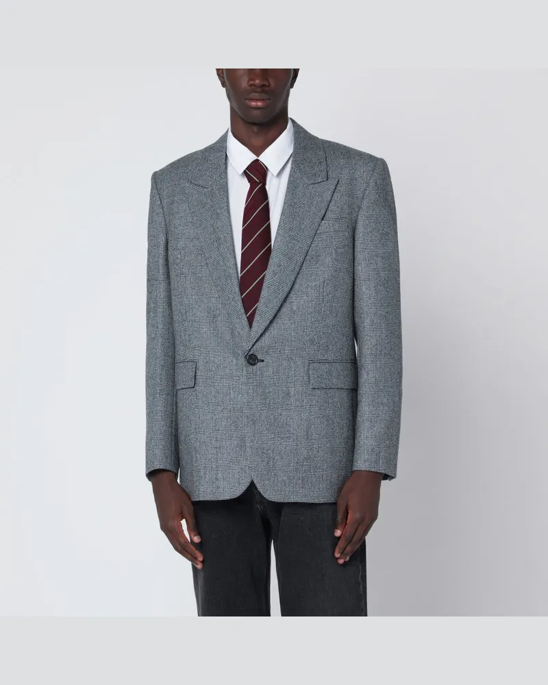 Saint Laurent Graue Jacke im Prince of Wales-Karo Schwarz