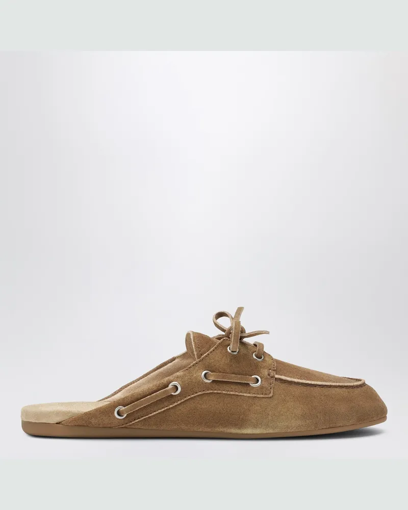 Miu Miu Zimtfarbene Sabots aus gewaschenem Wildleder Brown