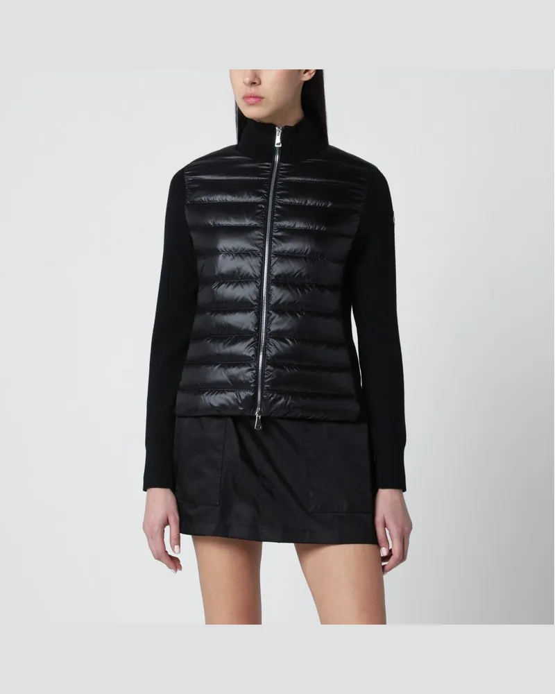 Moncler Gepolsterte Strickjacke aus Wolle mit Reißverschluss in Schwarz Schwarz