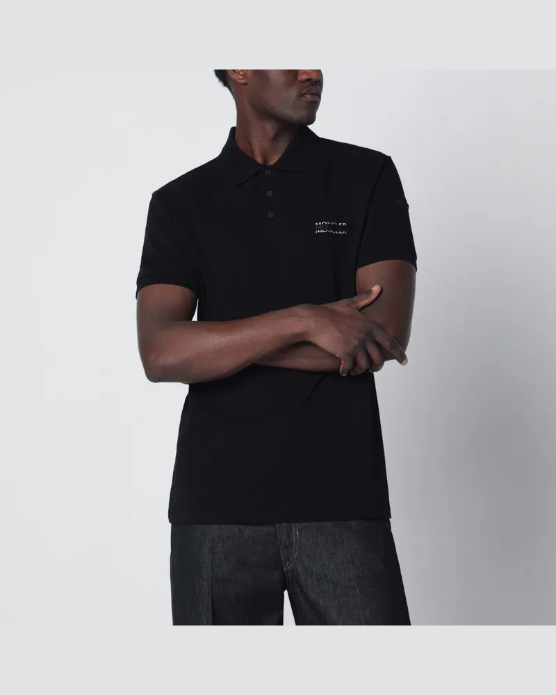 Moncler Schwarzes Polohemd aus Baumwollpiqué mit Logo Schwarz