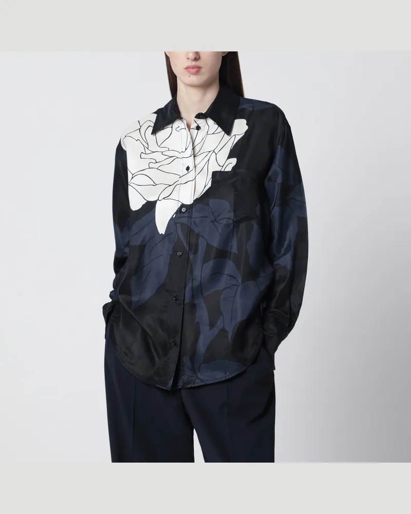 Victoria Beckham Navyblaues Hemd mit Blumenmuster 