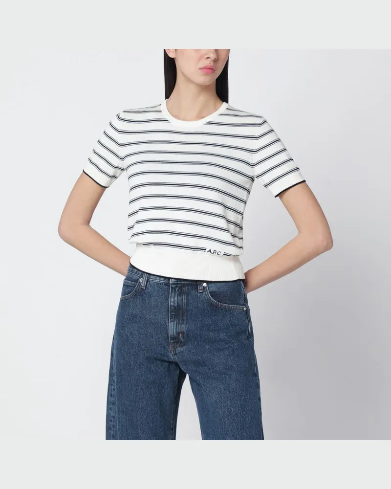 A.P.C. Weißer Pullover mit Écru-/schwarzen Streifen Weiß