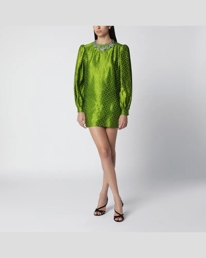 Valentino Garavani Minikleid aus Jacquard aus Seidenmischung mit Punkten in Avocado Green