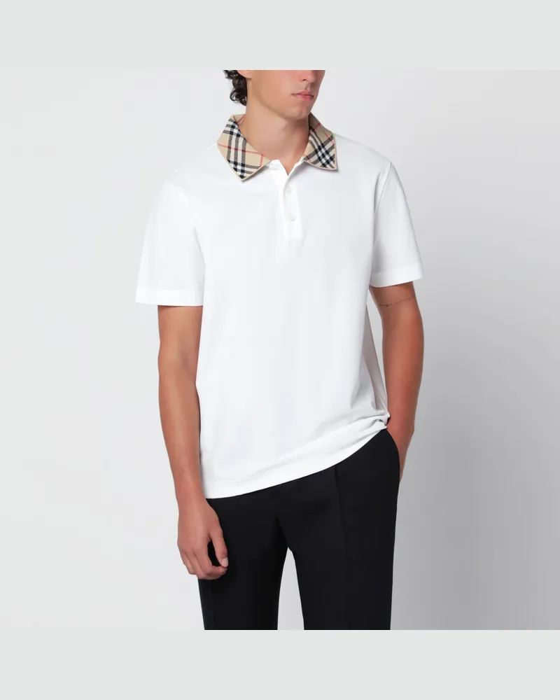 Burberry Poloshirt beige aus Baumwolle mit Check-Kragen White