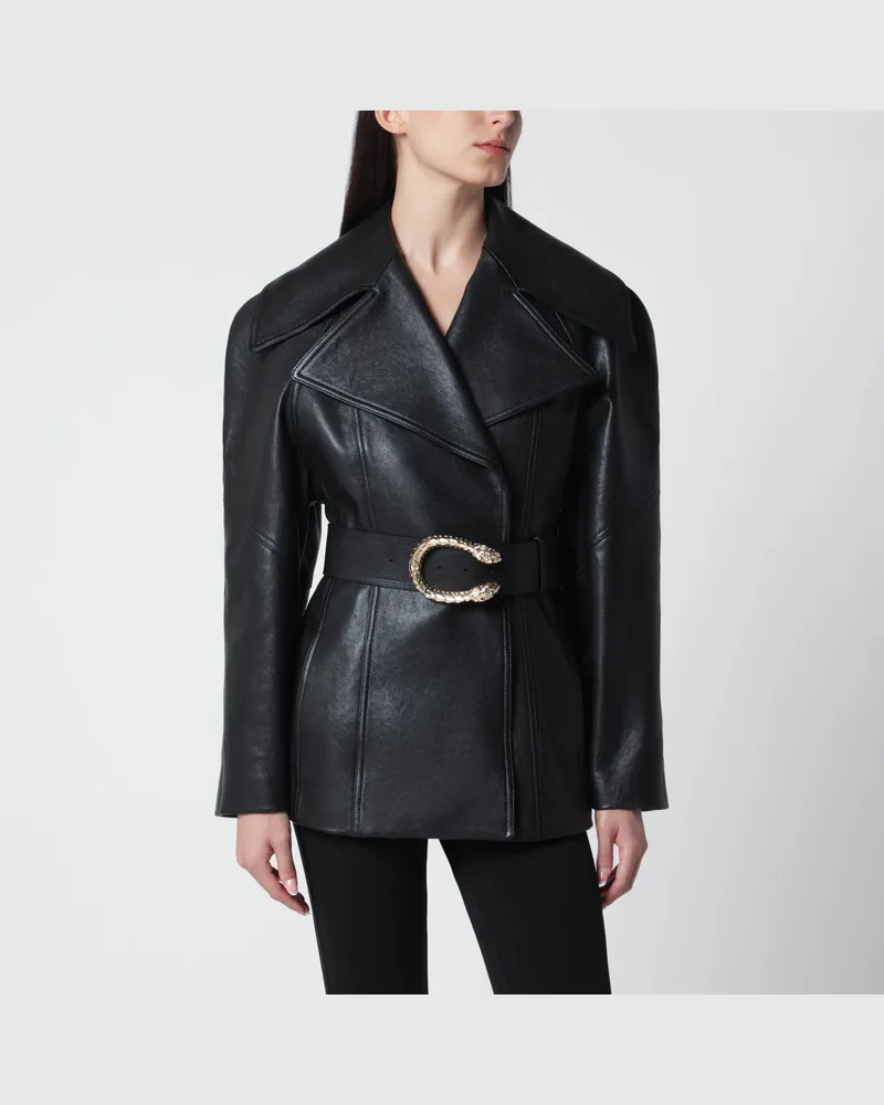 Gucci Schwarze Lederjacke mit Dionysus-Gürtel Black