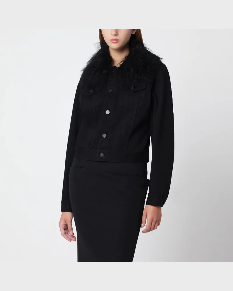 Alaïa Schwarze Denimjacke mit Kragen aus gelocktem Kunstpelz Black