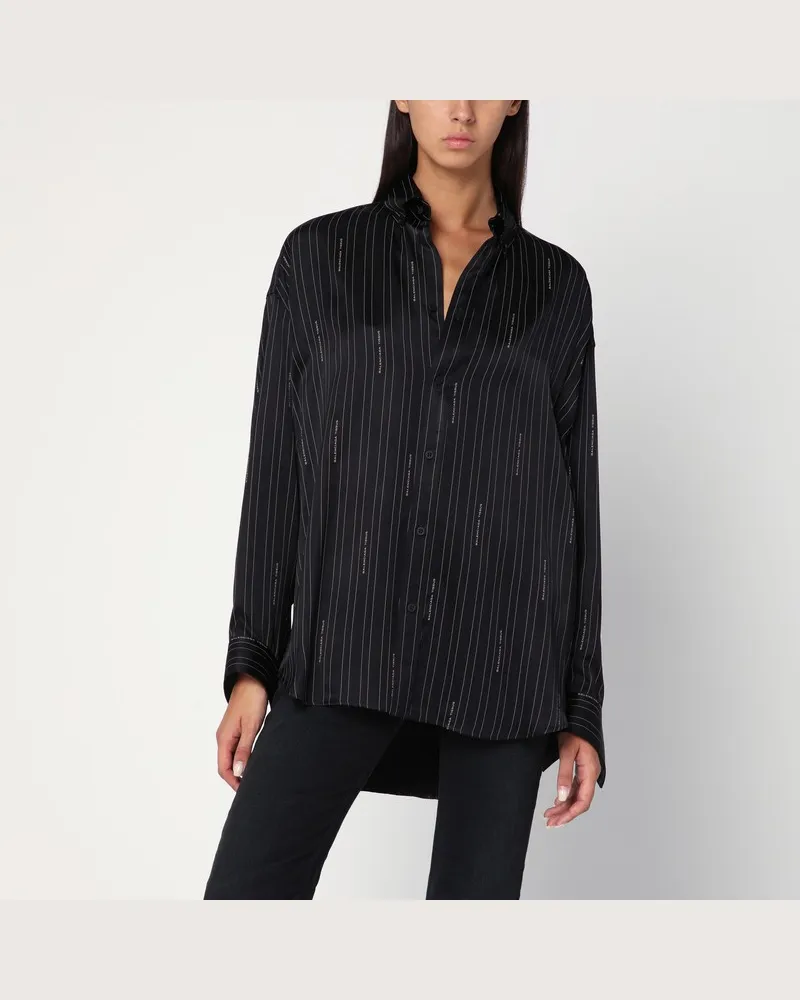 Balenciaga Schwarzes Hemd mit Nadelstreifen und Knopfleiste Schwarz