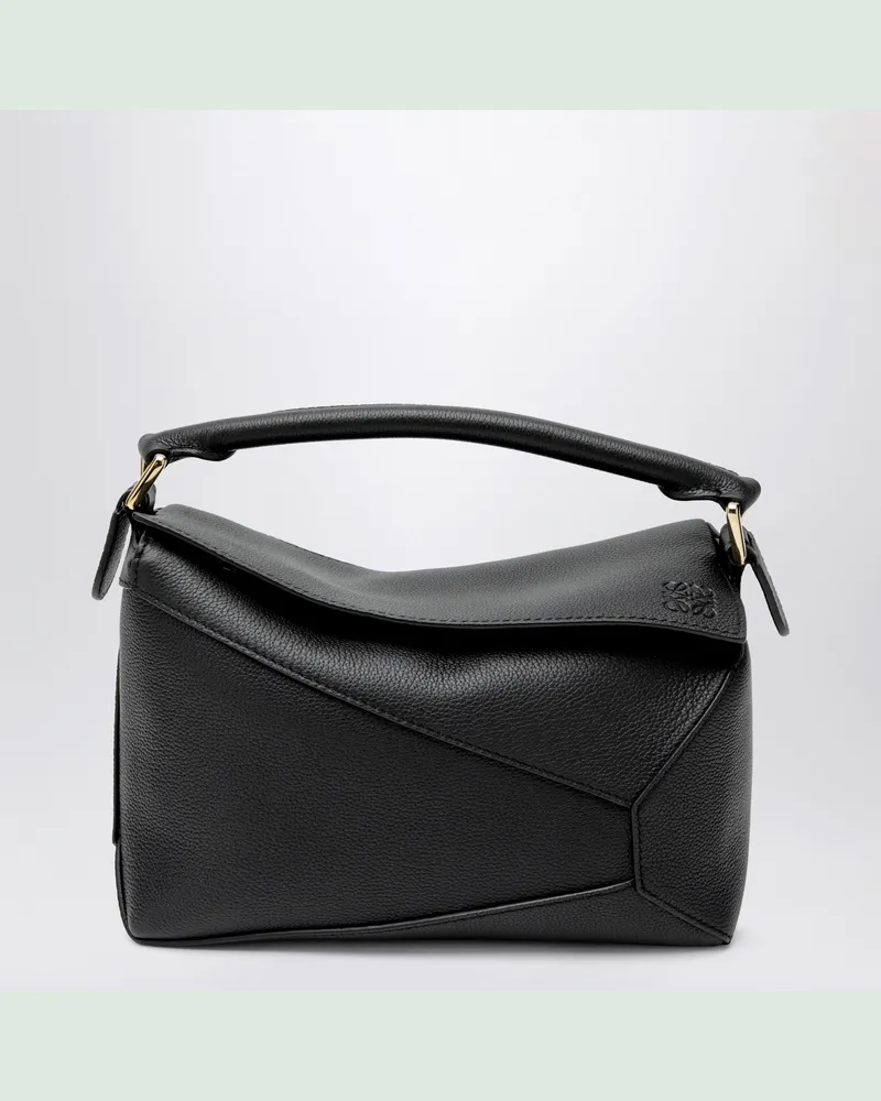 Loewe Kleine schwarze Puzzle Edge Tasche aus genarbtem Leder Black