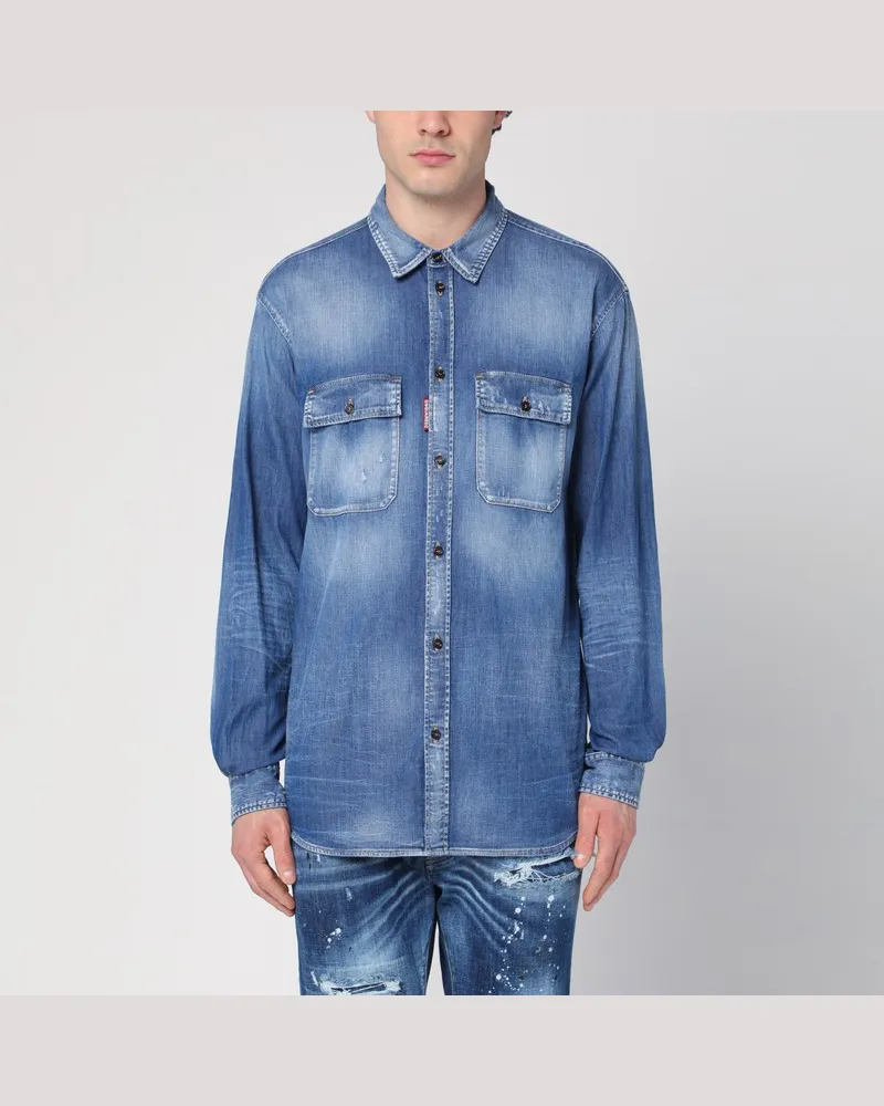 Dsquared2 Blaues ausgewaschenes Jeanshemd aus Denim Blau