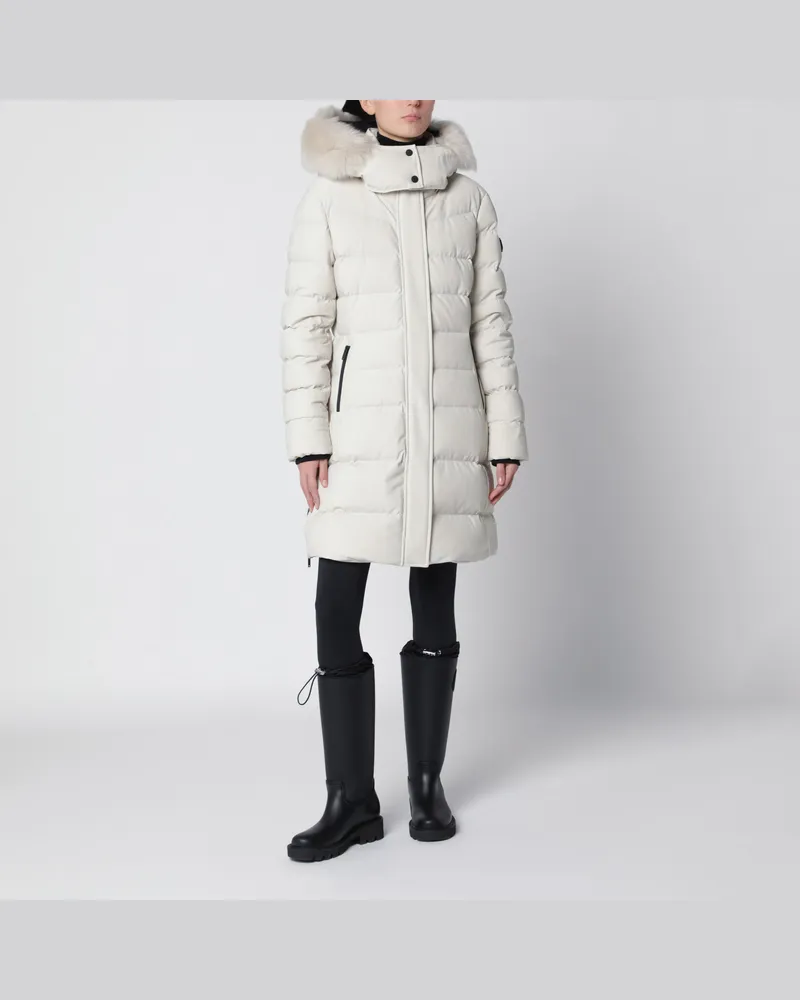 Moose Knuckles Alabasterfarbene Watershed Daunenjacke aus Baumwollmischung White