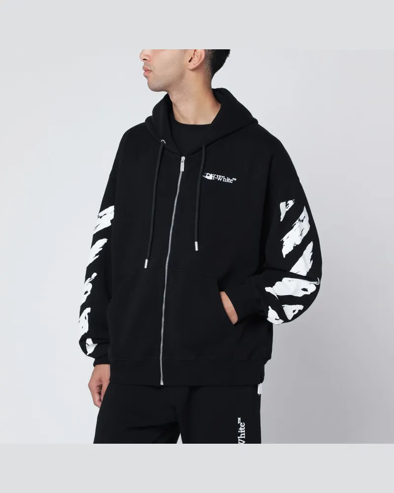 OFF-WHITE Schwarzer Zip-Hoodie mit Logo-Print Schwarz